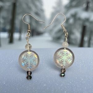 Elegant Snowflake Earrings With Moonstone Bead And Crystals